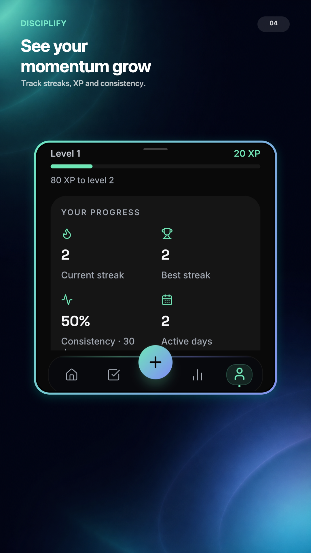 Disciplify profile with streak and consistency progress